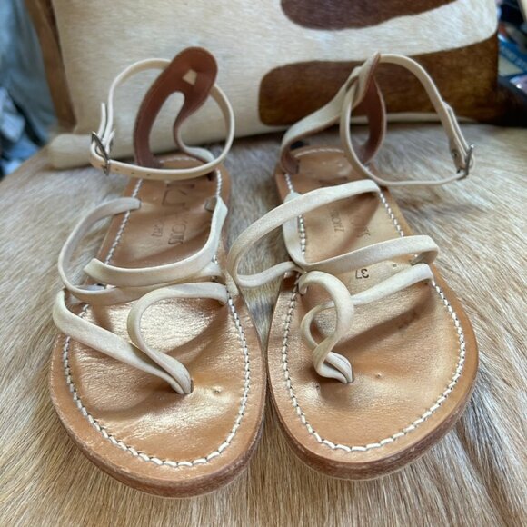 K Jacques St Tropez Greece cream all leather strappy sandals 7 - Picture 1 of 5